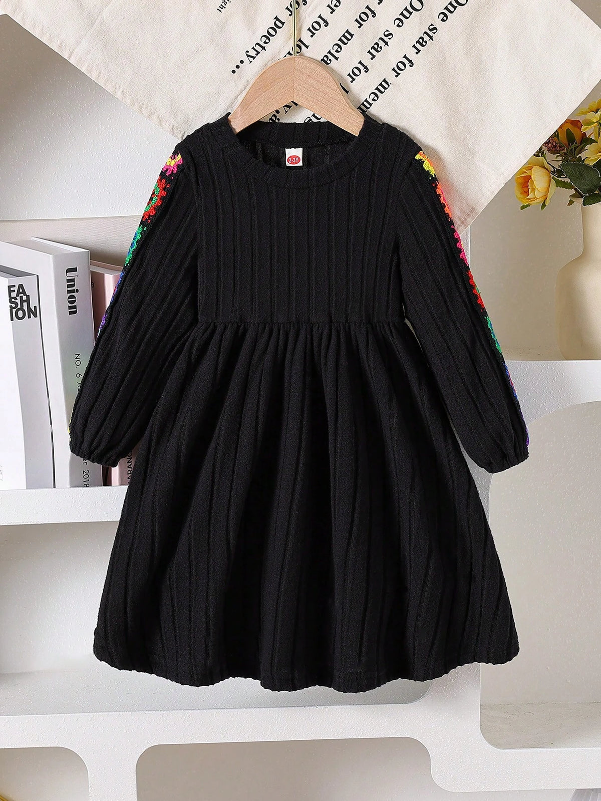 Young Girl' Fashion Casual Embroidered Solid Color Dress