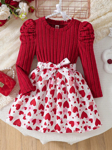 Young Girl' Fashion Casual Ruffled Long Sleeve Floral Print Dress + Matching Floral Belt