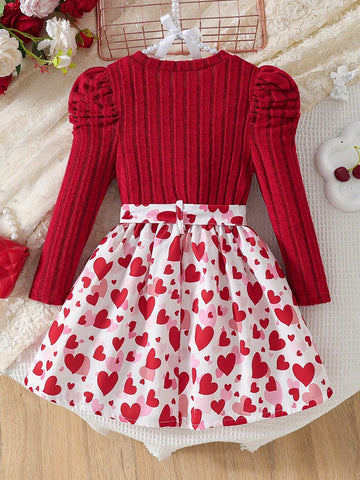 Young Girl' Fashion Casual Ruffled Long Sleeve Floral Print Dress + Matching Floral Belt