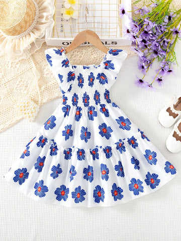 Young Girl Fashion Casual Sports Woven Allover Floral Print Sleeveless Dress
