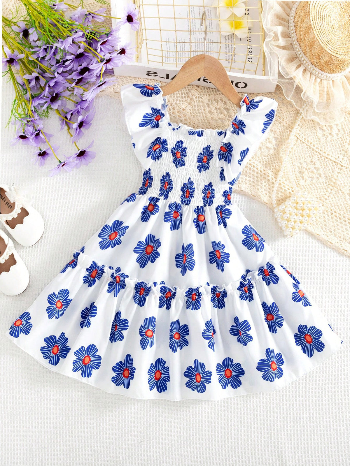 Young Girl Fashion Casual Sports Woven Allover Floral Print Sleeveless Dress