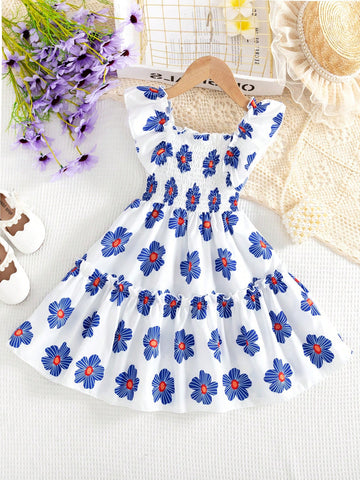 Young Girl Fashion Casual Sports Woven Allover Floral Print Sleeveless Dress