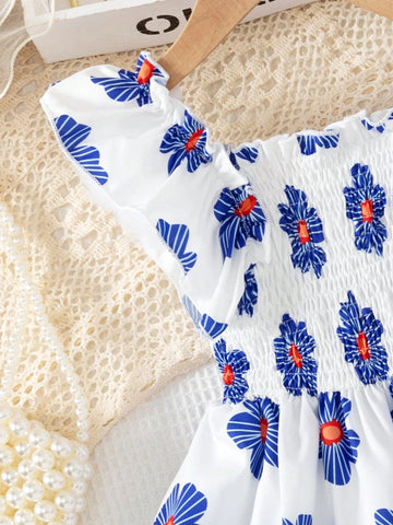 Young Girl Fashion Casual Sports Woven Allover Floral Print Sleeveless Dress