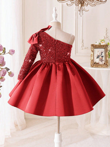 Young Girl Fashion Elegant Cute Sequin Patchwork Satin Dress For Party