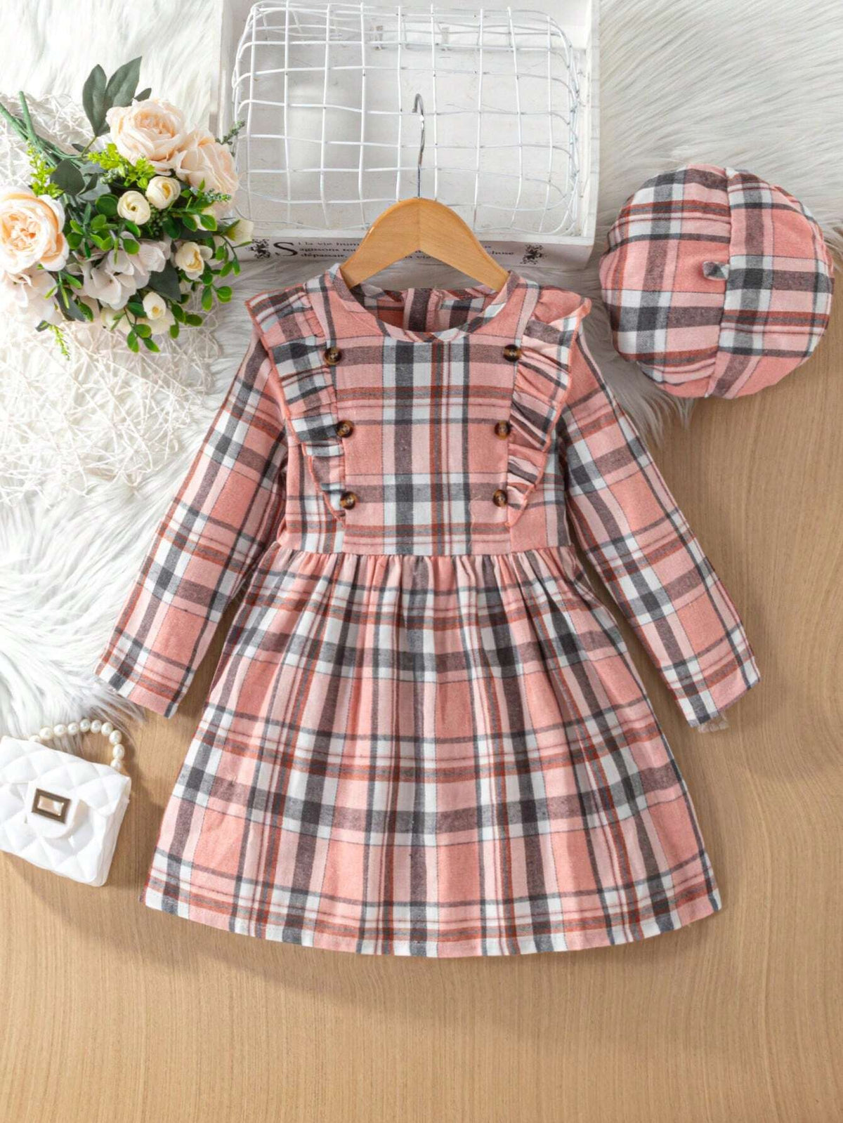Young Girl Fashion Elegant Floral Print Ruffled Waistband Bow Layered Dress