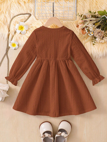 Young Girl Fashion Elegant Solid Color Knit Round Neck Loose Casual Dress