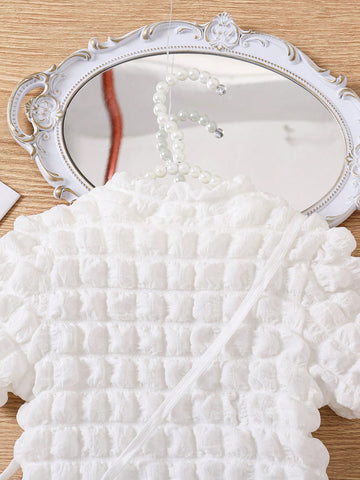 Young Girl Fashion Popcorn Bubble Fabric Fitted Dress With Matching Bag, Elegant Trendy Versatile, Suitable For Summer