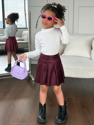 Young Girl Fashion Solid Color Fitted Casual PU Leather Mini Skirt