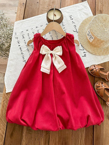 Young Girl' Fashion Sweet Bowknot Red Princess Dress