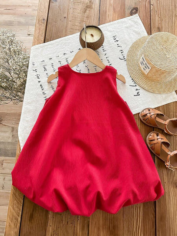 Young Girl' Fashion Sweet Bowknot Red Princess Dress