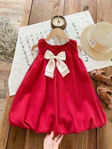Young Girl' Fashion Sweet Bowknot Red Princess Dress