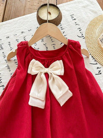 Young Girl' Fashion Sweet Bowknot Red Princess Dress
