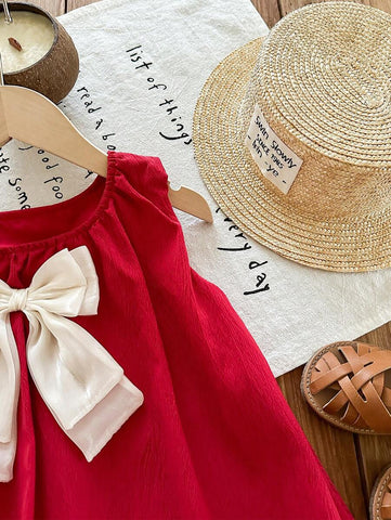 Young Girl' Fashion Sweet Bowknot Red Princess Dress