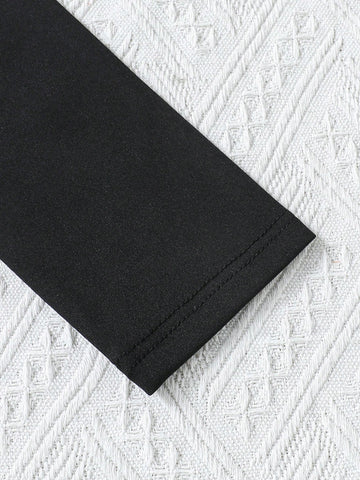 Young Girl Fashion Sweet Cute Sailor Collar Comfortable Knit Fabric Fitted Ruffle Hem Black Dress, Suitable For Autumn/Winter