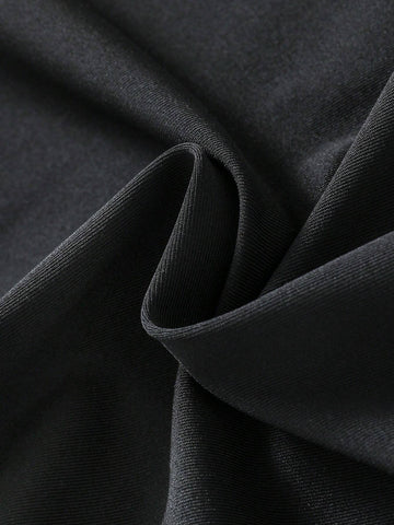 Young Girl Fashion Sweet Cute Sailor Collar Comfortable Knit Fabric Fitted Ruffle Hem Black Dress, Suitable For Autumn/Winter