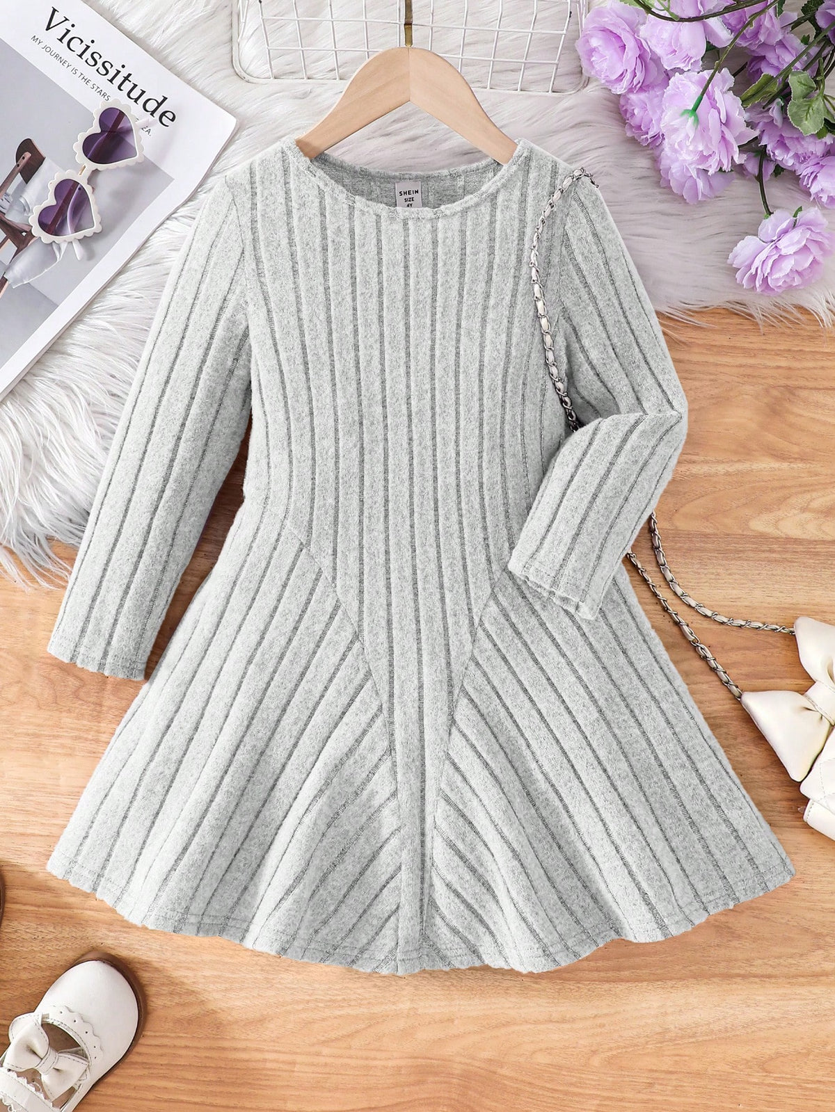 Young Girl Fashionable And Elegant Solid Knit Slim Fit Casual Dress