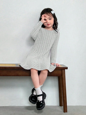Young Girl Fashionable And Elegant Solid Knit Slim Fit Casual Dress