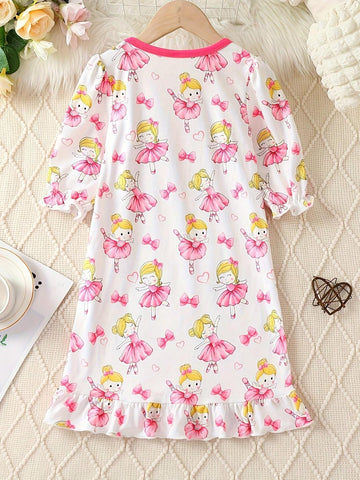 Young Girl Fashionable Ballet Princess Round Neck Loose Midi Dress
