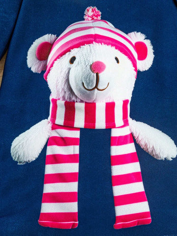 Young Girl Fashionable Casual Basic Sweet Elegant Plush Striped Scarf With Bear, Warm And Cozy; Suitable For Parties, Outings, Shopping, Vacations, And Daily Wear, Spring And Autumn; Sweet Darling Girl Long Sleeve Bodycon Dress