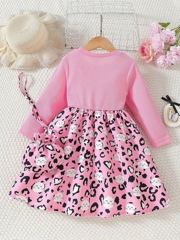 Young Girl Fashionable Casual Cute Embroidery Dress + Matching Handbag Set