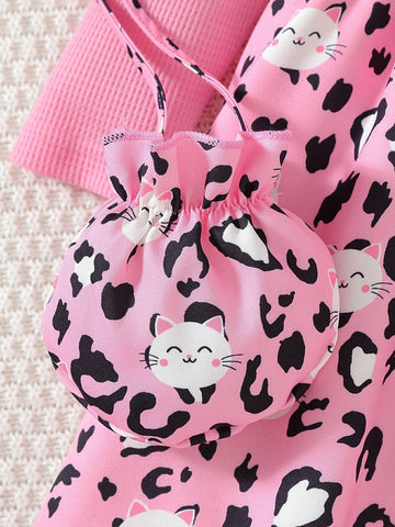 Young Girl Fashionable Casual Cute Embroidery Dress + Matching Handbag Set