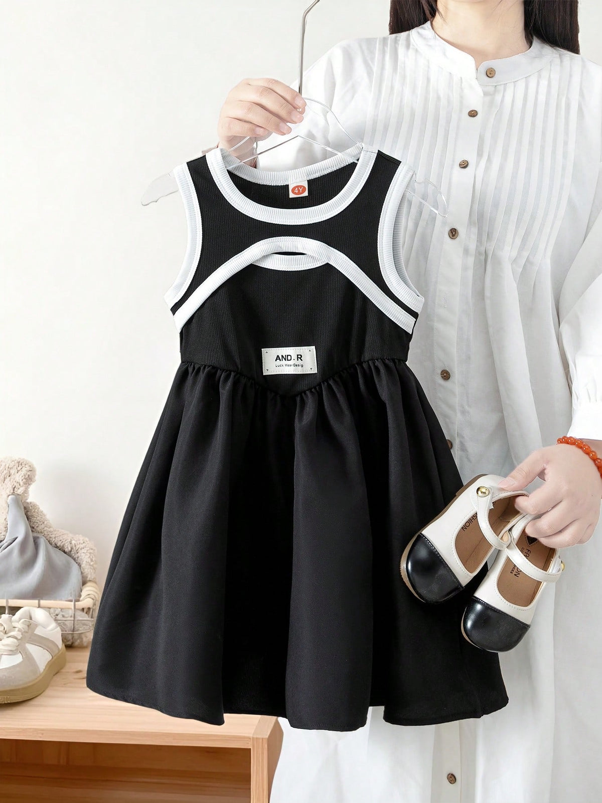 Young Girl' Fashionable Casual Sleeveless Graphic A-Line Dress