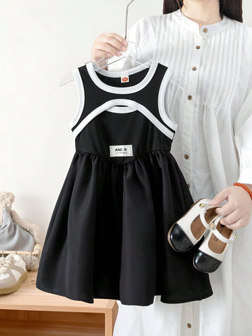 Young Girl' Fashionable Casual Sleeveless Graphic A-Line Dress