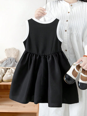 Young Girl' Fashionable Casual Sleeveless Graphic A-Line Dress