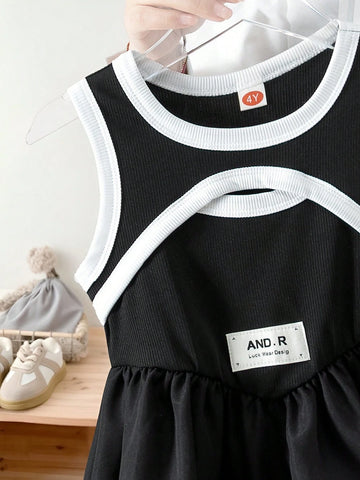 Young Girl' Fashionable Casual Sleeveless Graphic A-Line Dress