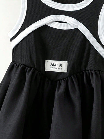 Young Girl' Fashionable Casual Sleeveless Graphic A-Line Dress