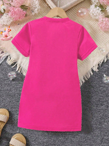 Young Girl' Fashionable Cute Bow Heart Print Short Sleeve T-Shirt Dress