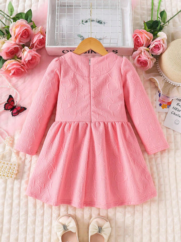 Young Girl Fashionable Cute Pink Letter Jacquard Dress