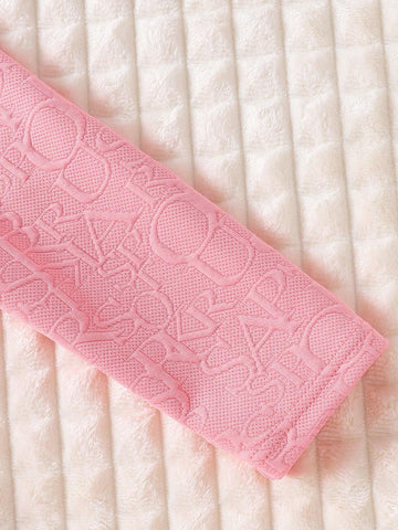 Young Girl Fashionable Cute Pink Letter Jacquard Dress