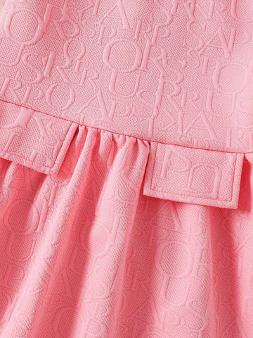 Young Girl Fashionable Cute Pink Letter Jacquard Dress
