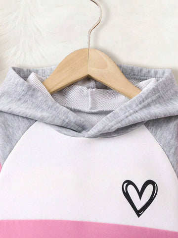 Young Girl Fashionable Hoodie Dress With Pockets, Colorblock Patchwork, Spring/Autumn