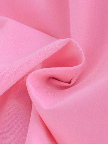 Young Girl' Fashionable Pink Collar Puff Sleeve Heart Decor Button Front Casual Dress Suitable For Summer Daily Wear