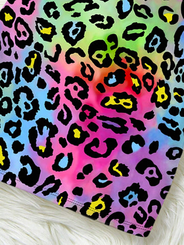 Young Girl Fashionable Simple Colorful Leopard Print Pattern Spaghetti Strap Mid-Length Dress, Perfect For Summer