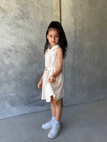 Young Girl Fashionable Sleeveless Woven Fabric Dress, Satin Jacquard Material, Elegant, Versatile