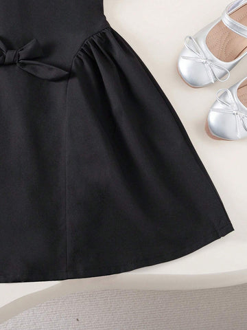Young Girl Fashionable Solid Color Sleeveless Dress With Lace Edge