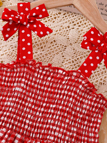 Young Girl Fashionable, Sweet Style Cute Strawberry & Patch Off Shoulder Spaghetti Strap Dress