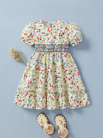 Young Girl Fashionable Sweetheart Gathered Floral Mini Dress