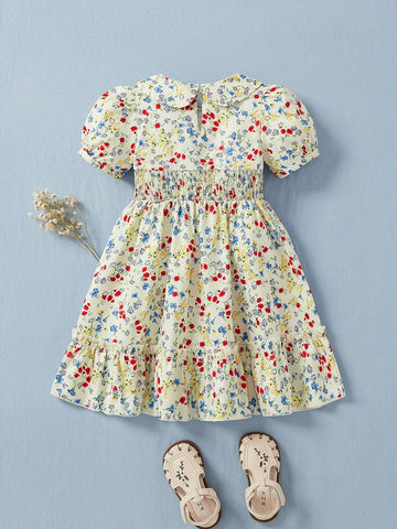 Young Girl Fashionable Sweetheart Gathered Floral Mini Dress