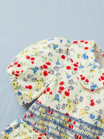 Young Girl Fashionable Sweetheart Gathered Floral Mini Dress