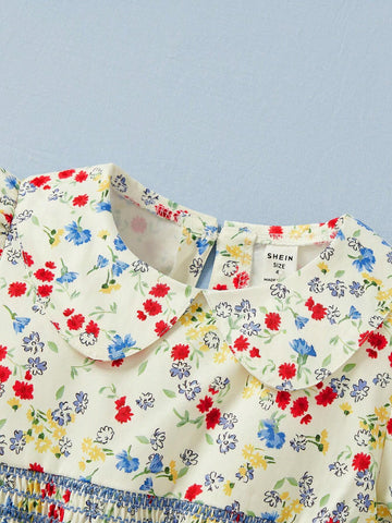 Young Girl Fashionable Sweetheart Gathered Floral Mini Dress