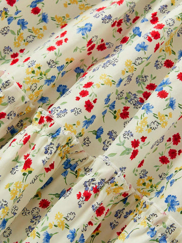 Young Girl Fashionable Sweetheart Gathered Floral Mini Dress