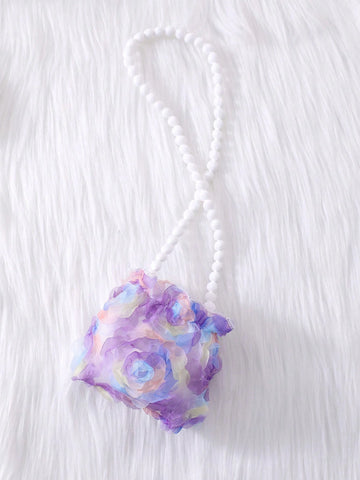 Young Girl' Floral Applique Sleeveless Mesh Patchwork Dress With Bag