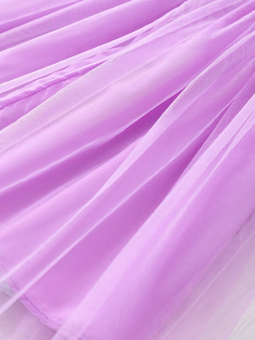 Young Girl' Floral Applique Sleeveless Mesh Patchwork Dress With Bag