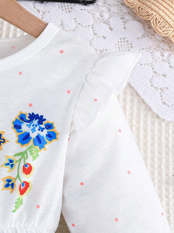 Young Girl' Floral Embroidered Cap Sleeve Elegant Vacation Casual Dress, Spring/Autumn