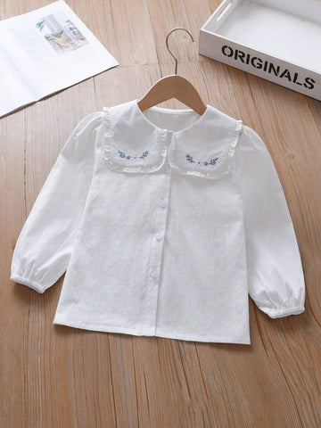 Young Girl Floral Embroidery Statement Collar Blouse