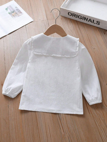 Young Girl Floral Embroidery Statement Collar Blouse